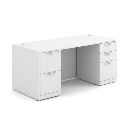 OFFICESOURCE OS Laminate Collection Double Full Pedestal Desk - 66'' x 30'' DBLFDPL102WH